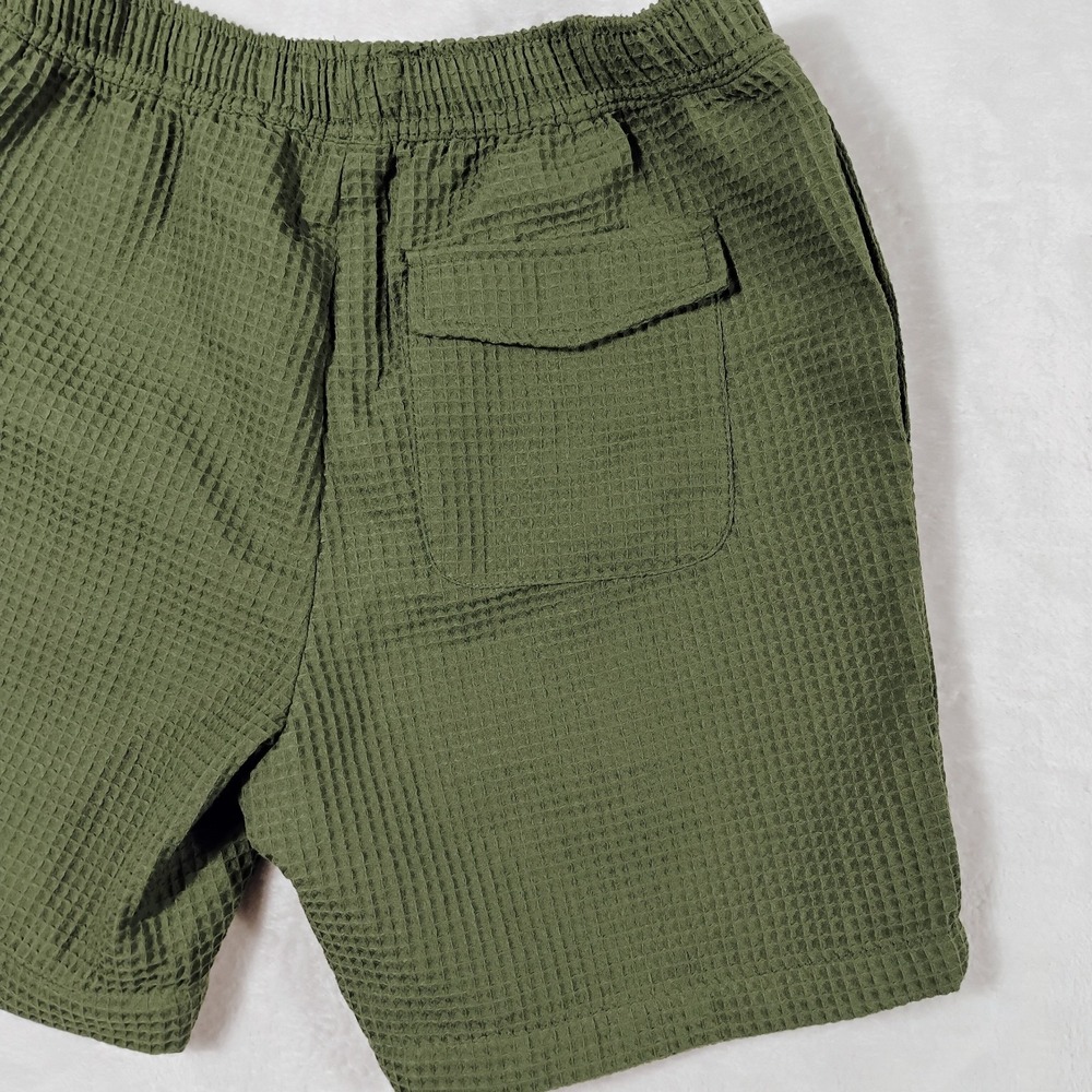 Negative Space Shorts Drawstring Waffle Weave Stretch Green Textured Mens Small - Picture 5 of 5